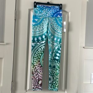 Om shanti aqua chakra leggings yoga pants NWT. Size XXS